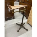 19th cent. Music stand, mahogany with brass fittings on cast iron lions paw stand.