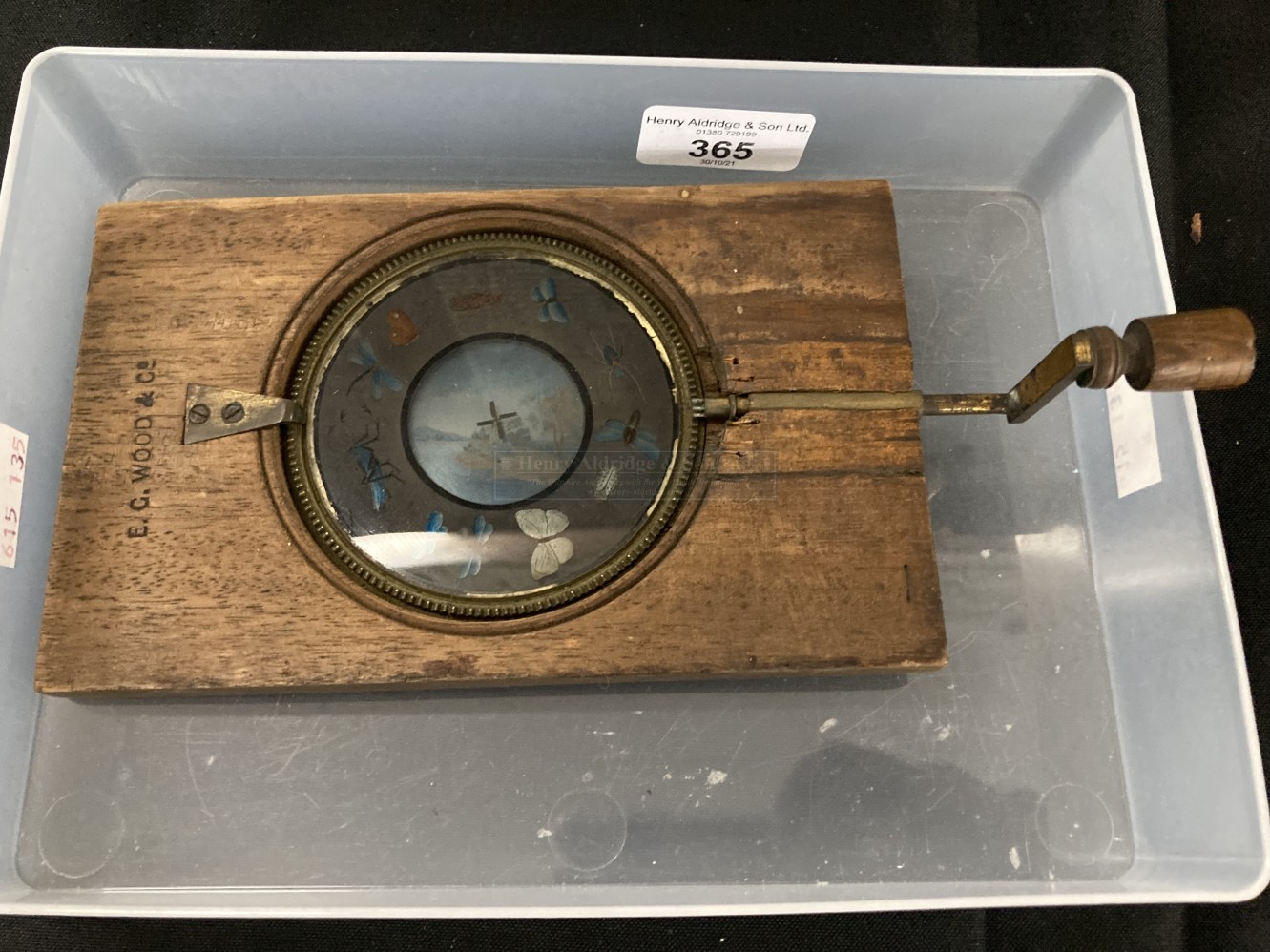 19th cent. Magic Lanterns: E.G. Wood & Co. Winding magic lantern, kaleidoscope revolving slide.