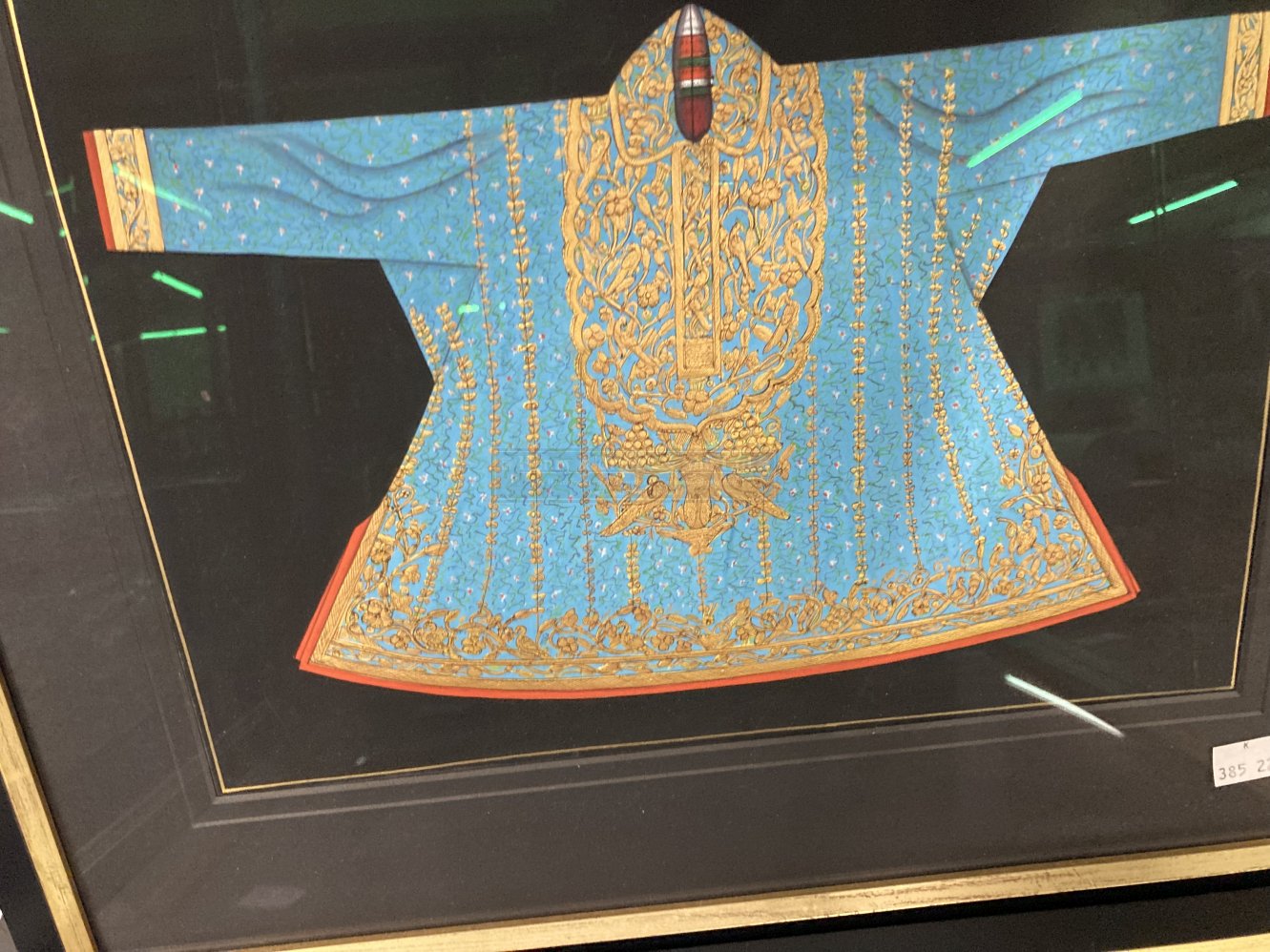 Indo - Chinese School: 20th cent. Blouse/shirt, frilled collar, both in blue, gold and red, - Image 3 of 3