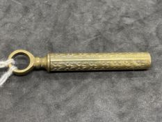 Corkscrews/Wine Collectables: Brass picnic screw, brass ring pull, the sheath decorated with