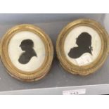 19th cent. Silhouettes of gentlemen in oval brass frames, label on back J. Miers miniature profile