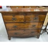 19th cent. Mahogany chest of 2 over 3 drawers on swept bracket supports. 34ins. x 16ins. x 31ins.