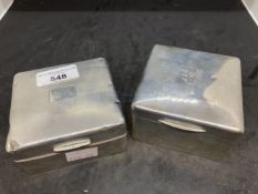 Hallmarked Silver: Two silver cigarette boxes. Weight including liners. Approx. 16oz.