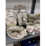 20th cent. Ceramics: Masons Watteau bowls x 2, two handle dish, teapot stand, soap dish, jugs x 2,