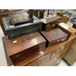 Tea Caddies & Boxes: 19th cent. Rosewood tea caddy, late Georgian tea caddy, ebonised and brass