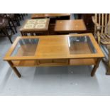 20th cent. 1970s G plan style teak furniture, coffee table with two thirds glazed top, single