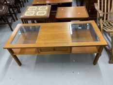 20th cent. 1970s G plan style teak furniture, coffee table with two thirds glazed top, single