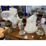 20th cent. Table lamps x 2, a brass lamp, and Blanc de Chine pottery lamps x 2. (5)