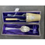 Corkscrews/Wine Collectables: Picnic set, hallmarked silver fork, spoon, bone handled knife,