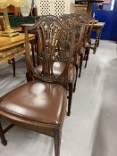 Mid 20th cent. Mahogany dining chairs, shield corn sheaf backs with Rexine drop in seats. (6)