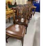 Mid 20th cent. Mahogany dining chairs, shield corn sheaf backs with Rexine drop in seats. (6)