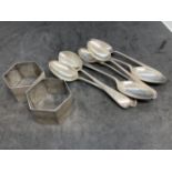 Silver: Hallmarked set of six Birmingham teaspoons, hallmarked golf spoon and a pair of silver