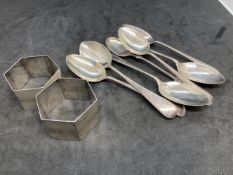 Silver: Hallmarked set of six Birmingham teaspoons, hallmarked golf spoon and a pair of silver