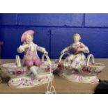 19th/20th cent. Meissen figure group, basket salts, manganese and gilt girl with flowers seated on