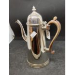 Hallmarked Silver: Barlow coffee pot, hinged cover, scroll wooden handle. Hallmarked London 1913.