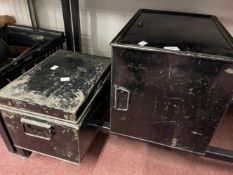 19th cent. Tin black lacquered boxes, four compartments. 20ins. x 15ins. x 15ins. Plus two smaller