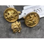 Yellow metal pair of cufflinks and tie tack, all with dragon motif, all test as 14ct gold. Total