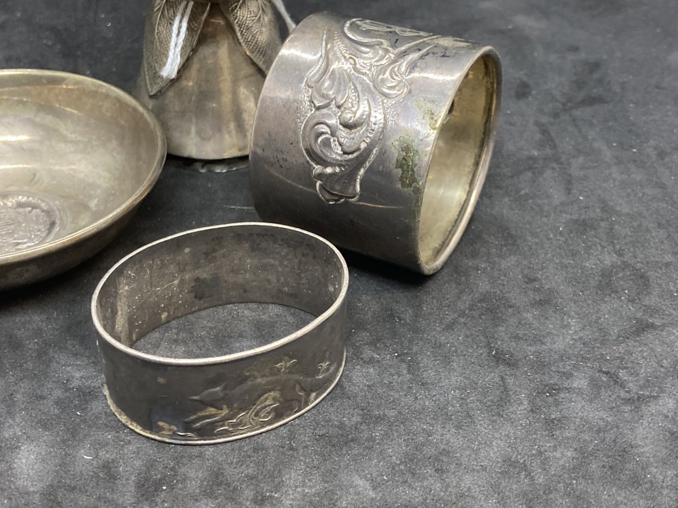 Scandinavian Silver: Two napkin rings, one supper bowl and one Christening cup. Total weight 4.7oz. - Image 3 of 3