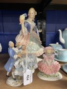 20th cent. Porcelain, Karl Ens figurine of a lady with a parrot ENS backstamp. Damage to skirt