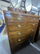 19th cent. Mahogany chest of two over four drawers on bracket supports, inlaid and cockbeaded.