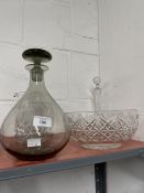 Glassware: Set of six Waterford Crystal glasses, cut glass decanters, etc.