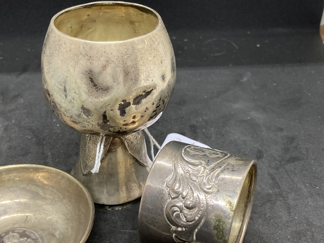 Scandinavian Silver: Two napkin rings, one supper bowl and one Christening cup. Total weight 4.7oz. - Image 2 of 3