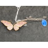 White metal Scandinavian silver one pink enamelled butterfly (David Anderson style) plus one in