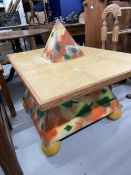 Modern Art: John Gormley designed coffee table with stencilled design and pyramid to he table top.