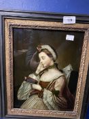 Early 19th cent. mezzotint prints on glass in ebonised frames, a lady reading and a lady in thought.