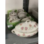 Late 19th/Early 20th cent. Doll's dinner china, decorated with pink roses, soup tureen and cover,