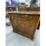 Late 18th cent. Mahogany small sideboard, one drawer over two doors, brass furniture and acanthus