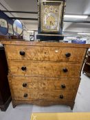 19th cent. Scandinavian Biedermeier satinwood chest of four long drawers in two sections, the top