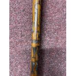 19th cent. Colonial Folk Art walking stick, poker work designs of farming and domestic implements