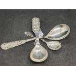 Norwegian Silver: Thor Marthinsen, Tonsberg Scandi decorated spoons pierced and embossed pattern,