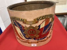 Militaria: Rare WWI Transvaal Scottish Battalion regimental drum (missing drum head). 15ins.