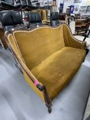 Late 19th cent. Mahogany Showood shaped back settee on cabriole legs. Approx. Width 58ins. Height