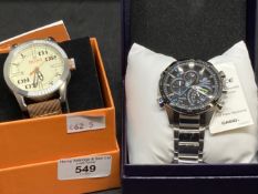 Watches: Boss orange gentleman's watch, boxed. Plus Casio Edifice Solar watch, box and papers.