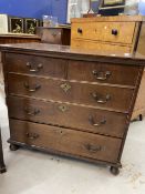 18th cent. Oak chest of two over three drawers on bun feet. 38ins. x 22ins. 35ins.