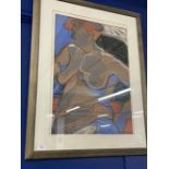 English School: Chalk and crayon picture of a naked lady, signed Ainsle, framed and glazed. 25½