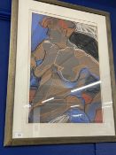 English School: Chalk and crayon picture of a naked lady, signed Ainsle, framed and glazed. 25½