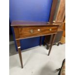 19th cent. Mahogany single drawer side table on square tapered legs. 27ins. x 18ins. x 29½ins.