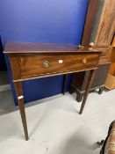 19th cent. Mahogany single drawer side table on square tapered legs. 27ins. x 18ins. x 29½ins.