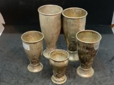 Norwegian Silver: Christening cups stamped 830, engraved and embossed. 5½ins. x 2, 4ins. x 2,
