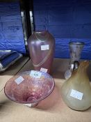 20th cent. Glass: Includes a pink glass bowl possibly by Heron, a signed glass vase by Nancea, an