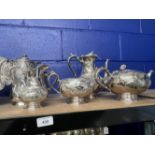 Late 19th/early 20th cent. Electroplate tea set of four, cake basket, ladle Art Krupp, Berndorf, and