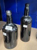 19th cent. Green wine/ale bottles. 11ins. and 10ins.