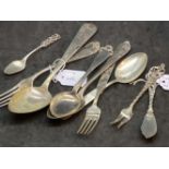 Norwegian Silver: 830 David Anderson child's Christening fork and spoon with engraved toys, ornate