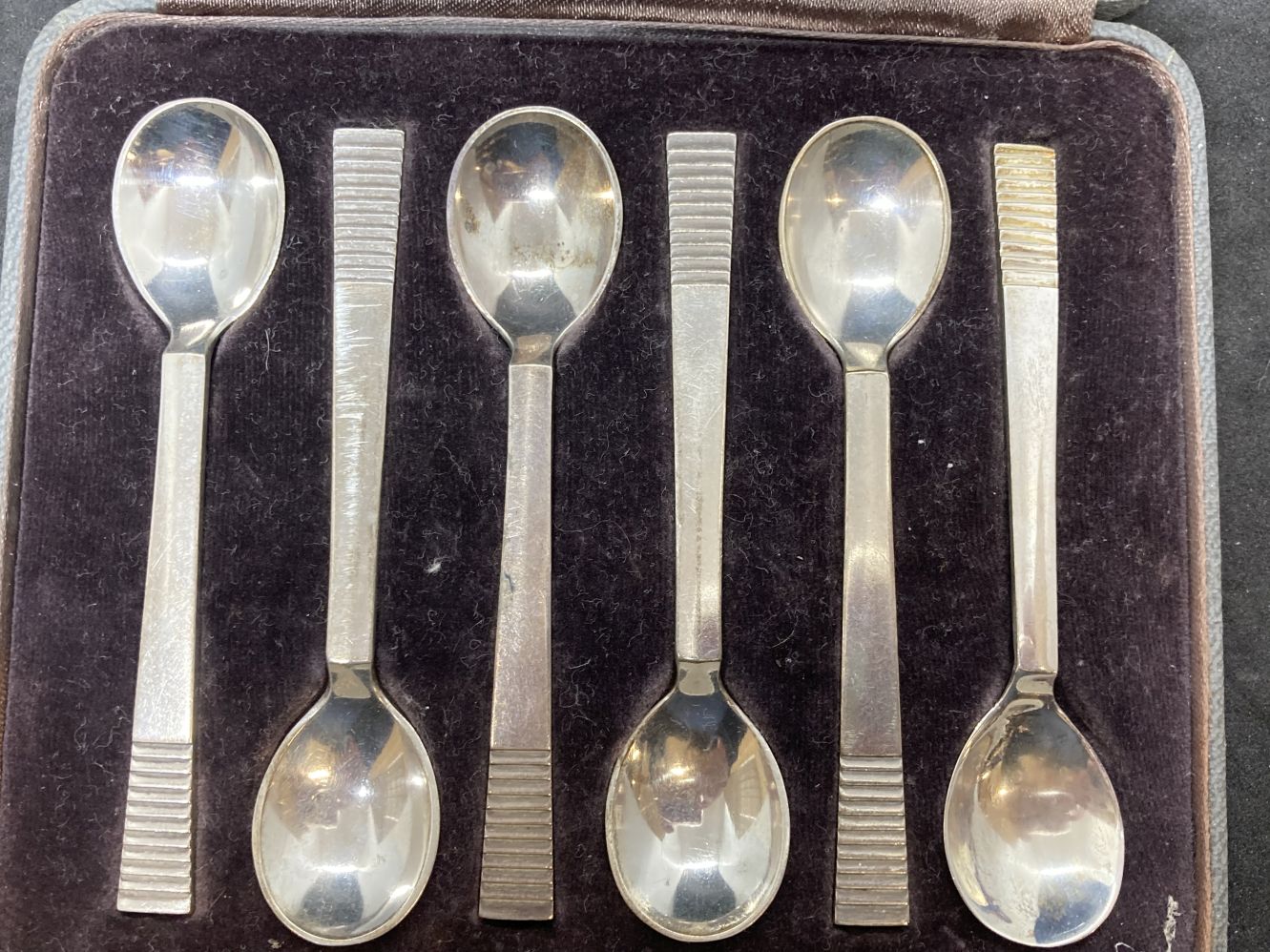 20th cent. Danish silver Georg Jensen 925 coffee spoons, plain design, parallel bars across end, - Bild 2 aus 3
