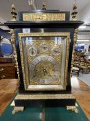 Clocks: 19th cent. Chiming bracket clock, square gilt engraved dial, silvered chapter ring, three