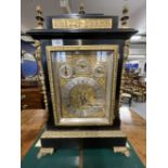 Clocks: 19th cent. Chiming bracket clock, square gilt engraved dial, silvered chapter ring, three